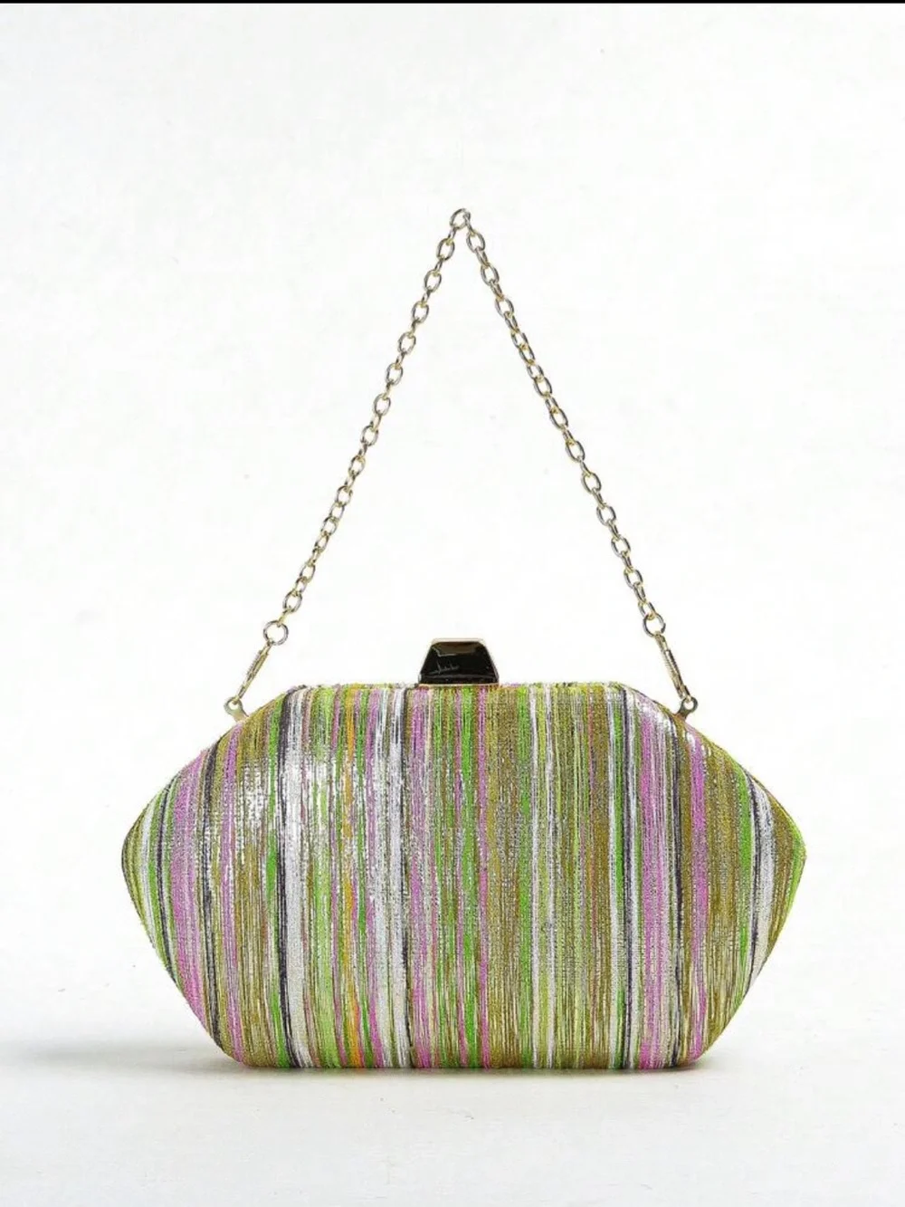 Multicolor Metallic Stripe Hard Case Clutch Crossbody Bag